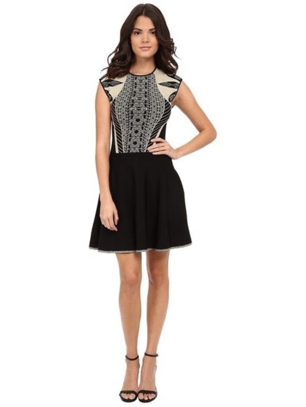 Ted Baker London Black A-Line Dress with Gold Patterned Bodice